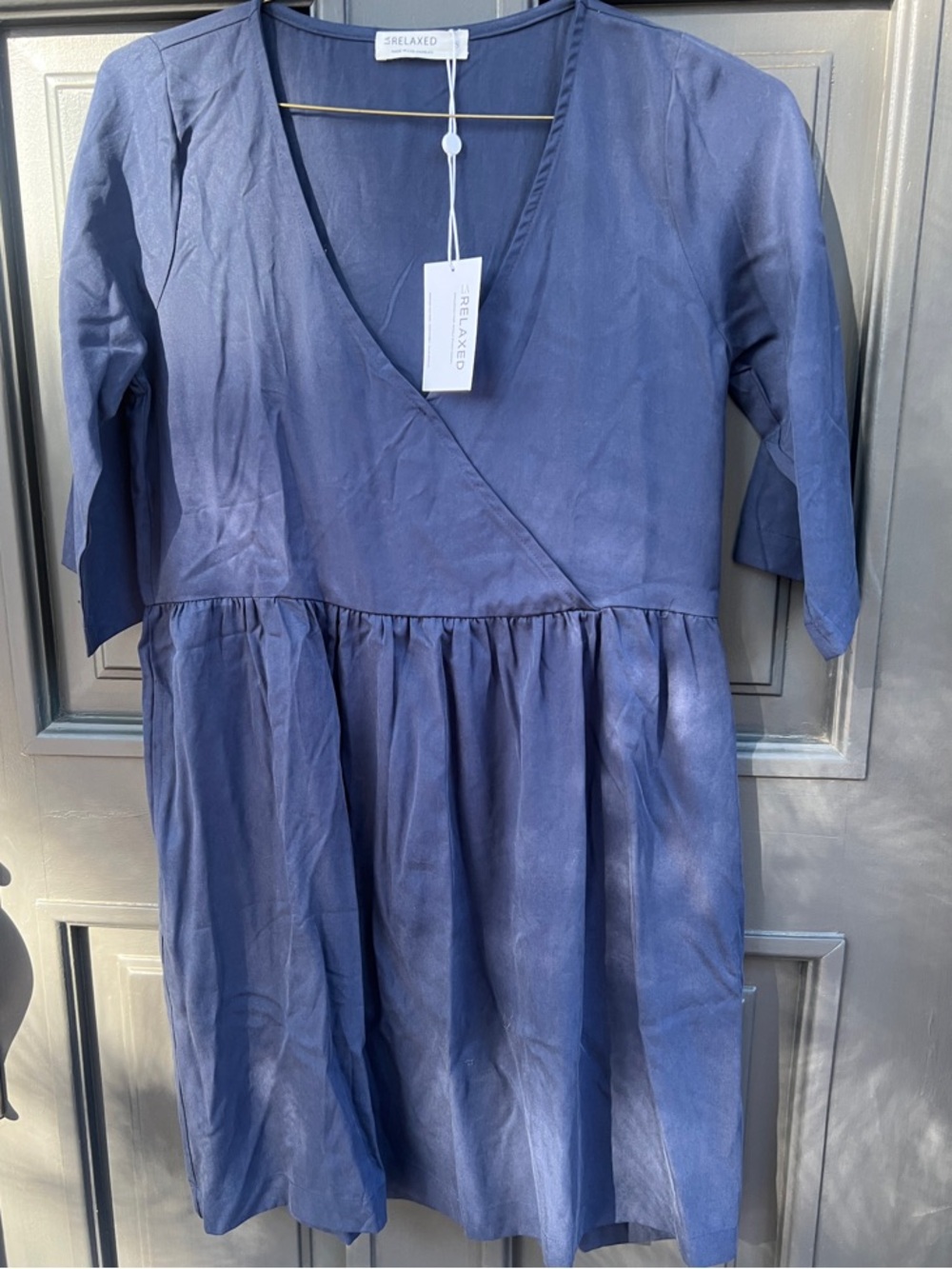 La Relaxed Brand Vivian Woven Navy Blue V-Neck Casual Women's Dress